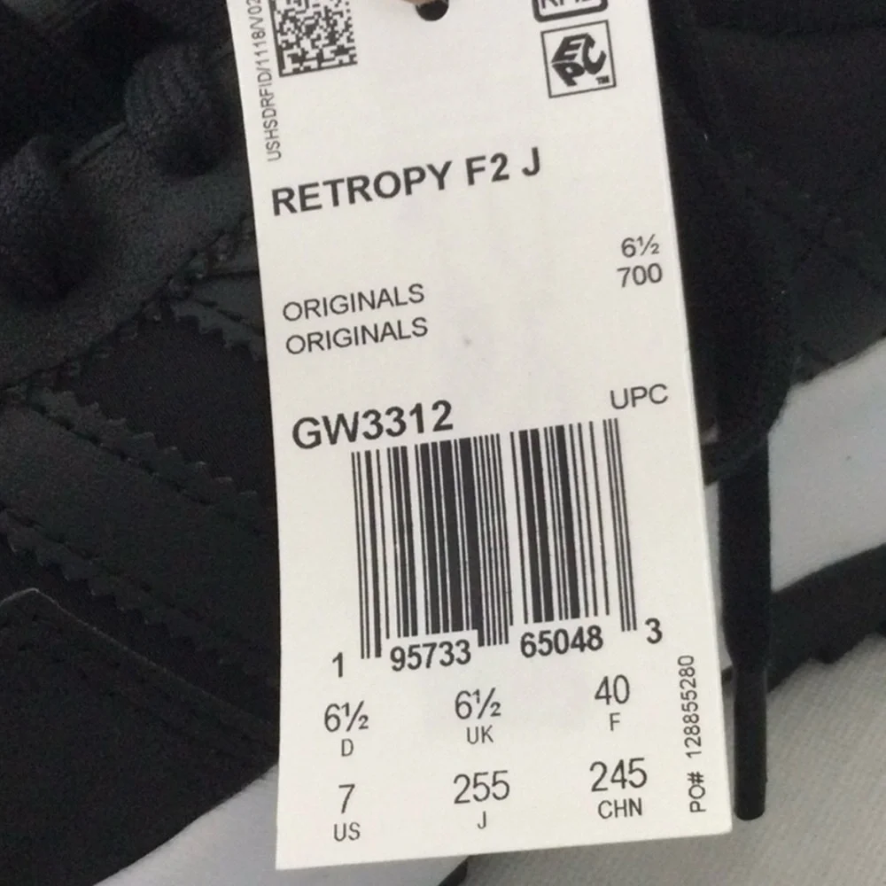 Adidas Unisex Big Kid Retropy F2 J Black & White Sz 7